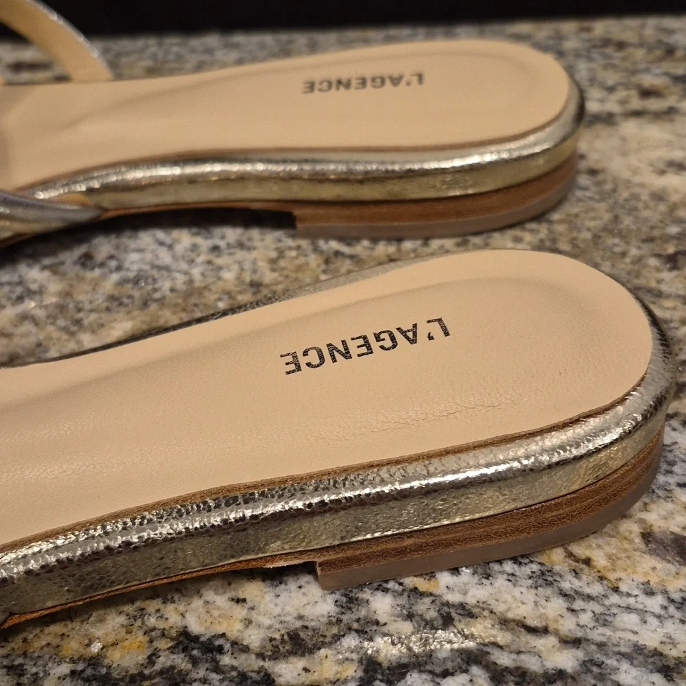 L'AGENCE Abelle Metallic Strappy Sandal Gold Silver 8.5 - Picture 2 of 7